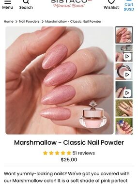 Sistaco Marshmallow Classic Nail Powder - Soft Shimmer Pink